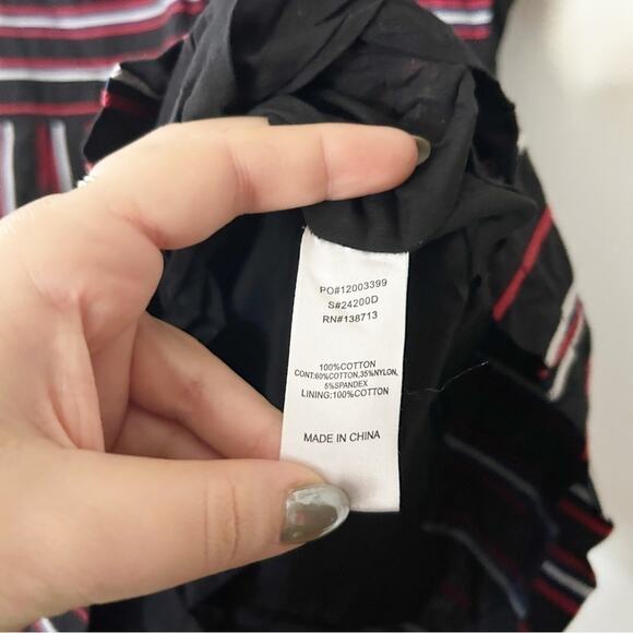 Doe & Rae Black Red White Stripe Short Sleeve Sheath Dress with Pockets Size M - Picture 6 of 6